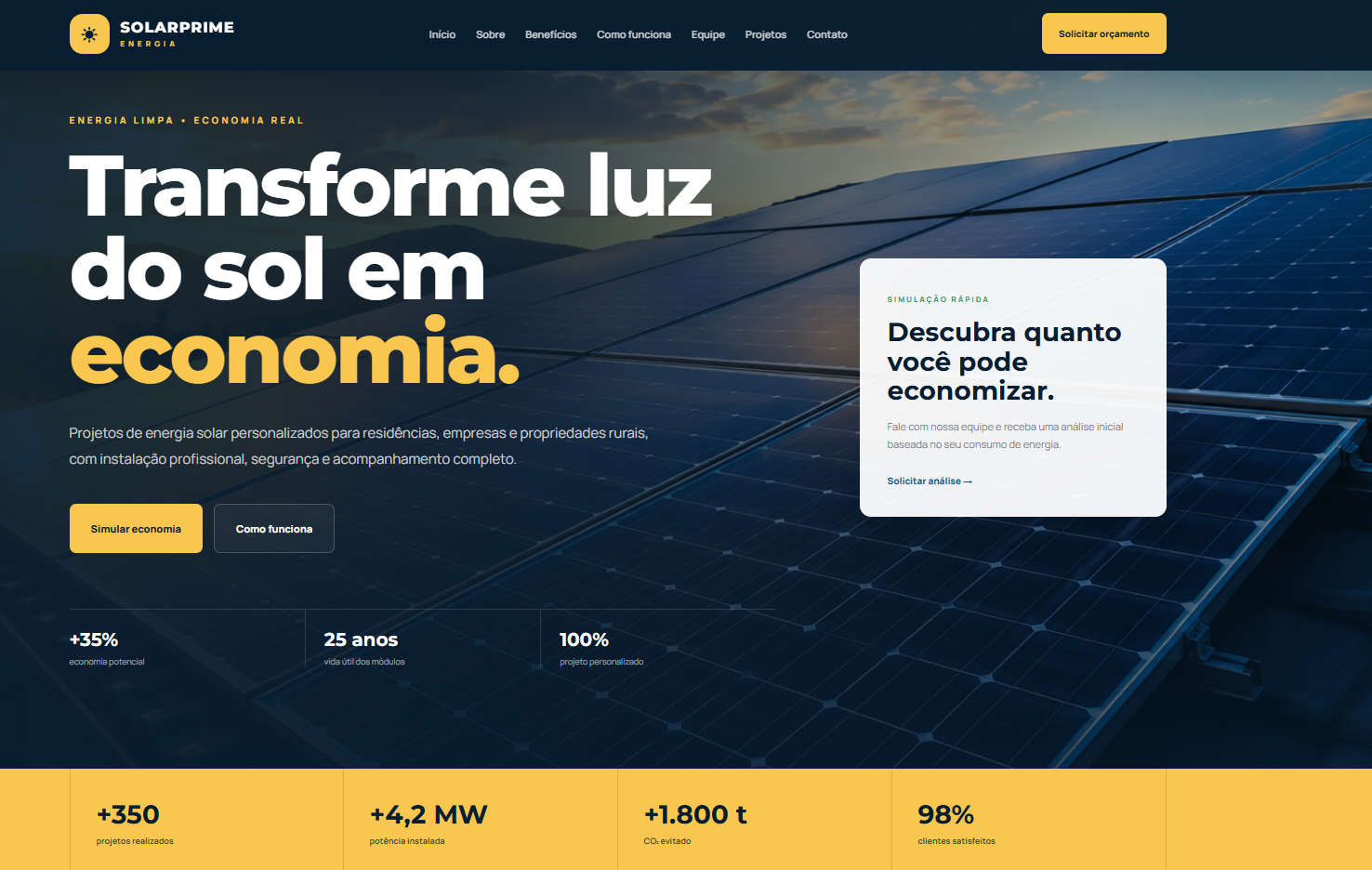 Site profissional de empresa de energia solar